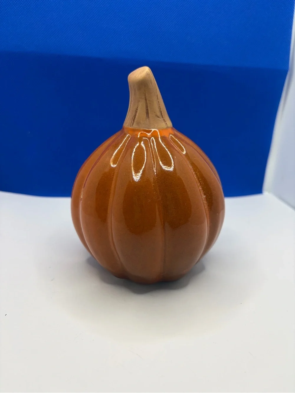 Glazed Ceramic Orange Pumpkin Fall Autumn Harvest Decor
